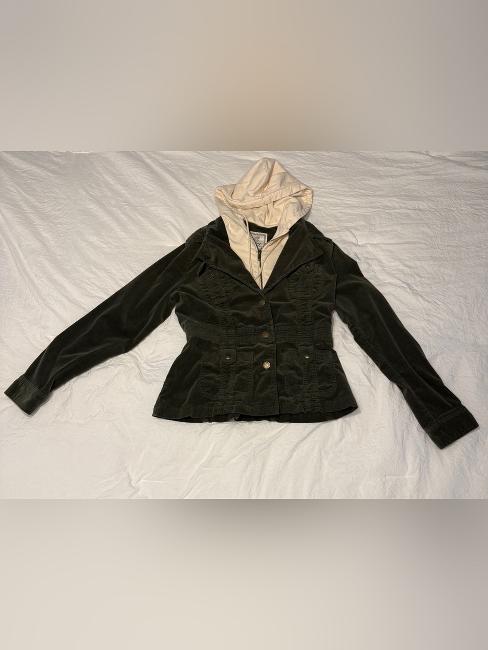 For Joseph Fortune Corduroy Hooded Jacket Medium Green Cream Vintage Y2K
Grunge - Picture 6 of 16